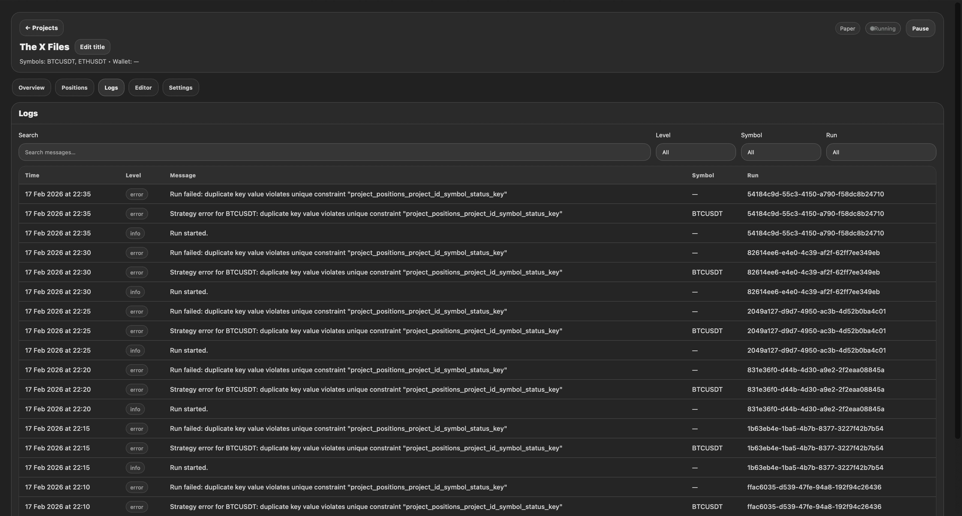 Execution logs screenshot